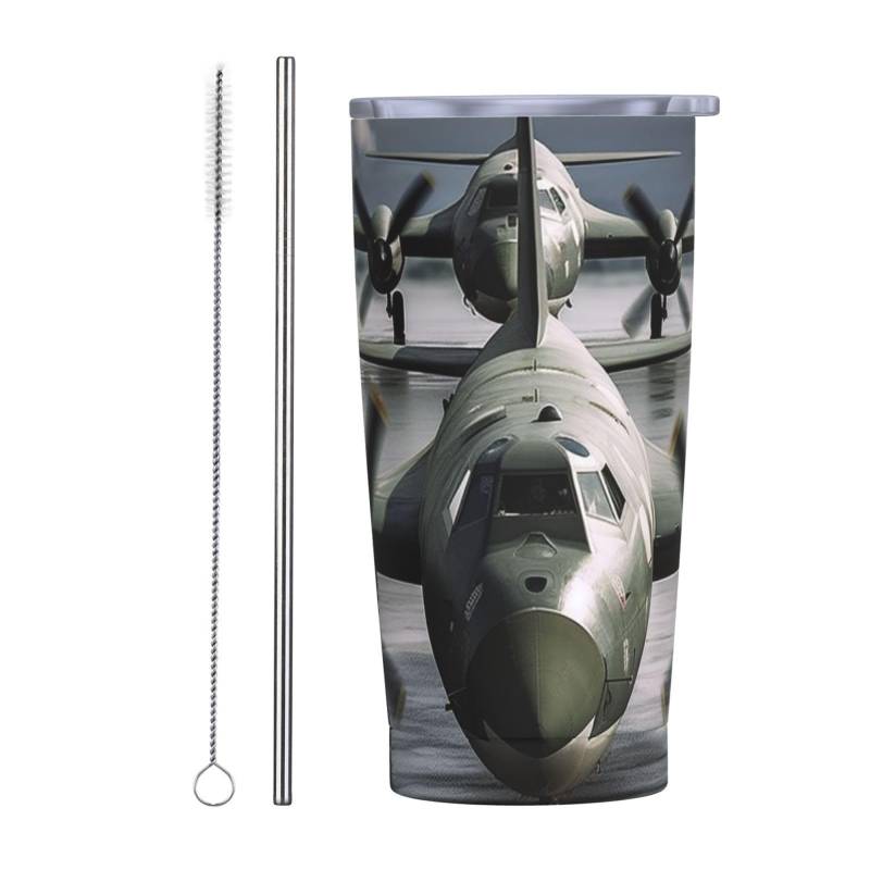 Reise-Kaffeetasse, US-Armee, Flugzeug, isolierter Becher mit Deckel und Strohhalmen, wiederverwendbare Edelstahl-Wasserflasche, Reise-Kaffeetassen, Becher für Damen und Herren, 590 ml von NONHAI