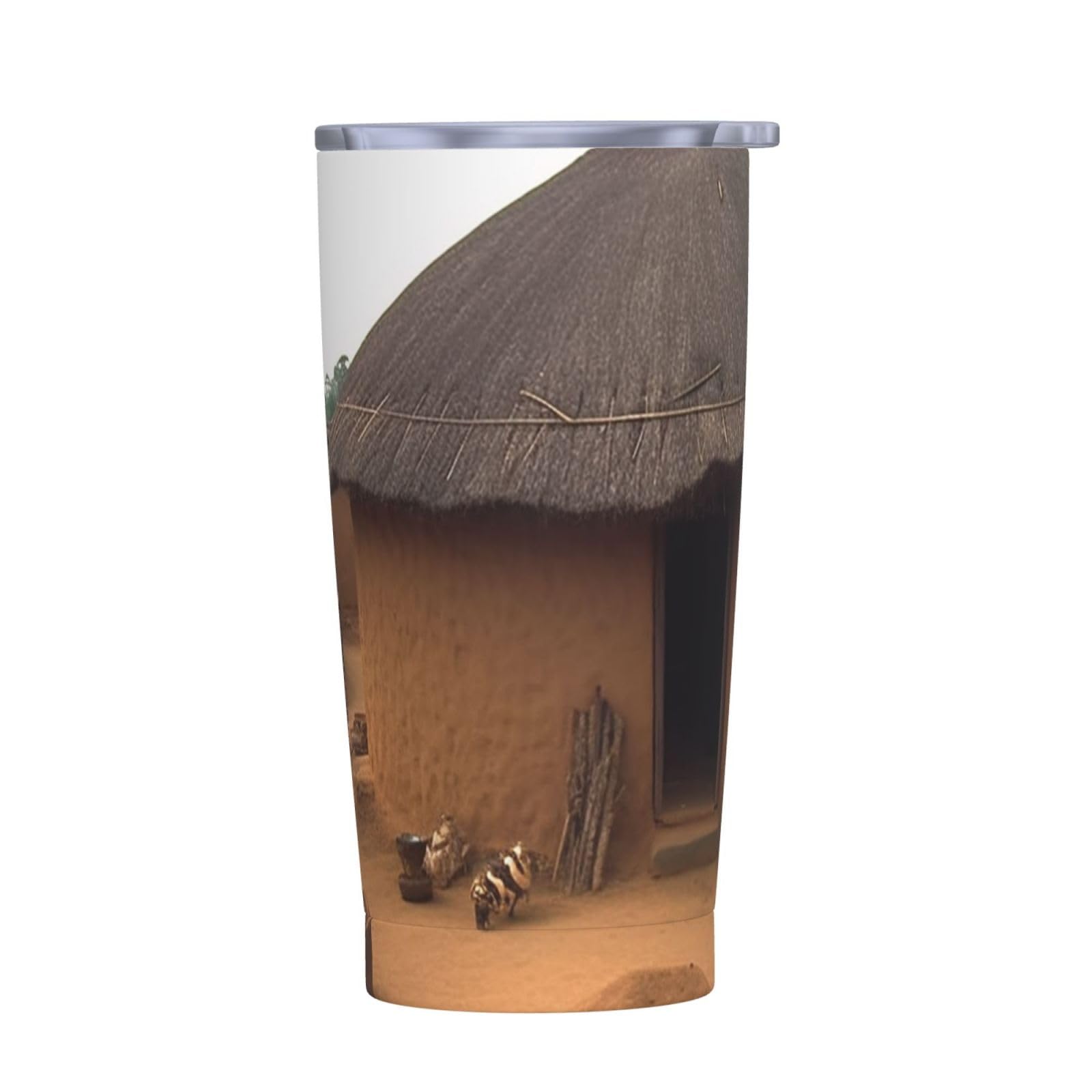 Reise-Kaffeetasse, traditionelles Gehäuse in Ghana, isolierter Becher mit Deckel und Strohhalmen, wiederverwendbare Edelstahl-Wasserflasche, Reise-Kaffeetassen, Becher für Damen und Herren, 590 ml von NONHAI