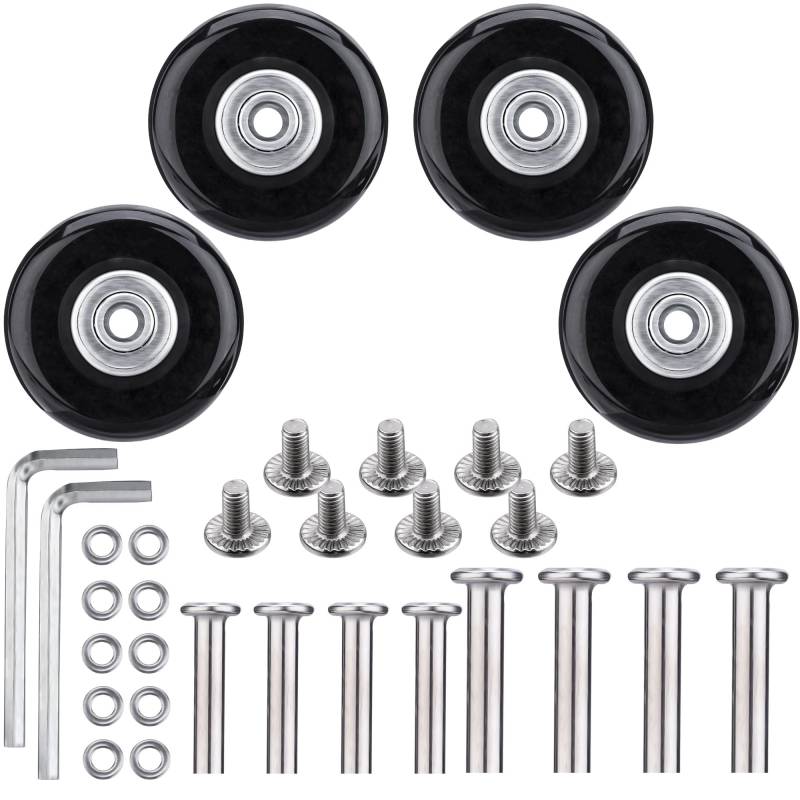 NONMON 4 Stück 45 x 18 mm Ersatz Rollen mit Kugellager Kits Gummi Metall für Gepäck-Koffer Trolley Hartschalenk ffer Schwarz von NONMON