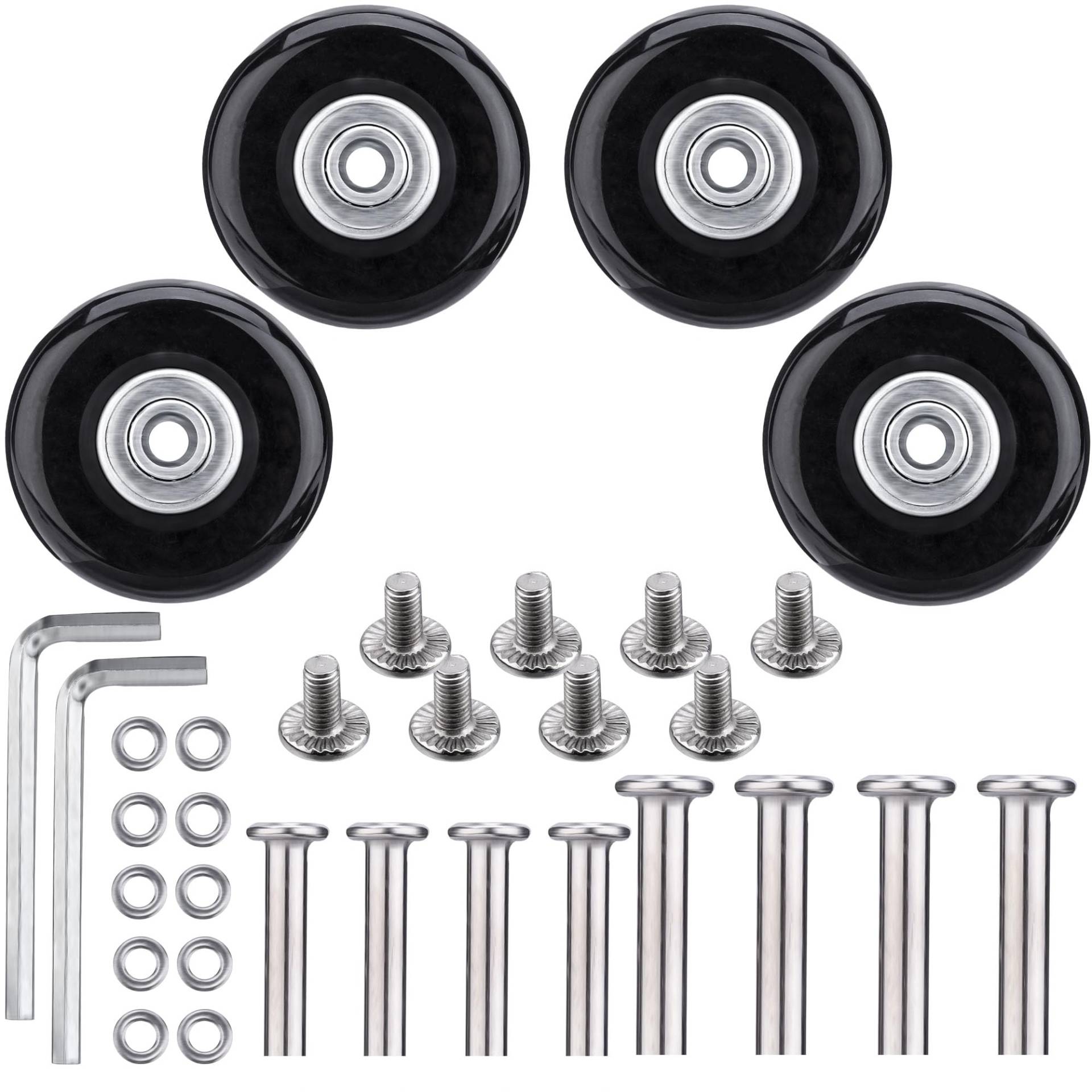 NONMON 4 Stück 50 x 18 mm Ersatz Rollen mit Kugellager Kits Gummi Metall für Gepäck-Koffer Trolley Hartschalenk ffer Schwarz von NONMON