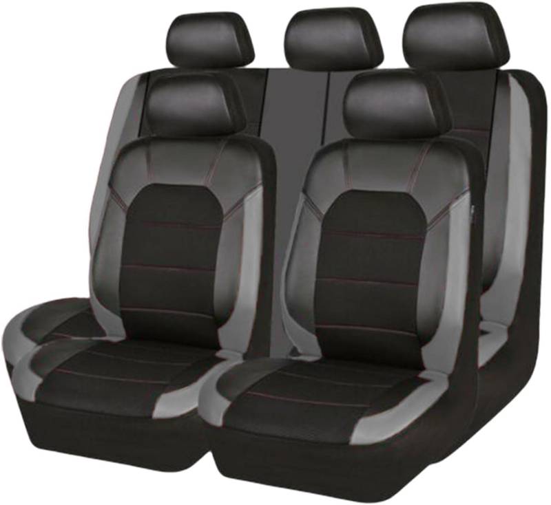 NOTEDI 9 Stück Autositzbezüge-Set für VW T-ROC SUV/R-Line (A11) 2017-2022, Leder Wasserdichter Autositz-Innenschutz Aus,Black-Grey von NOTEDI