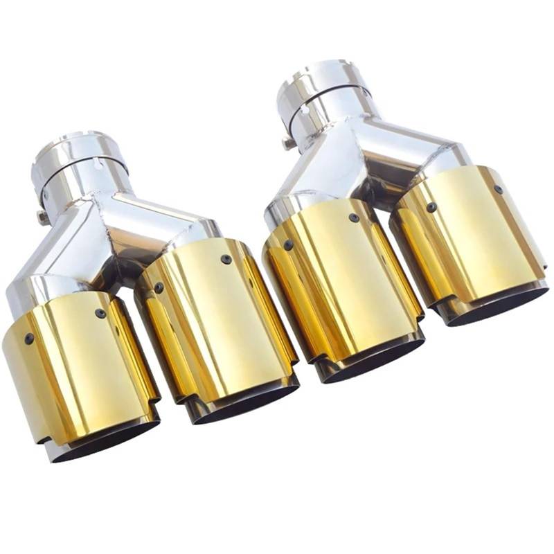 Auto Doppelendrohr Universal Auto Modify Glossy Schalldämpfer TipY Form Doppel Ausgang Auspuffrohr Düse Dekoration Gold Zwei-Tier Edelstahl Auto Endrohrblenden(Equal Inlet 51mm) von NOVEMS