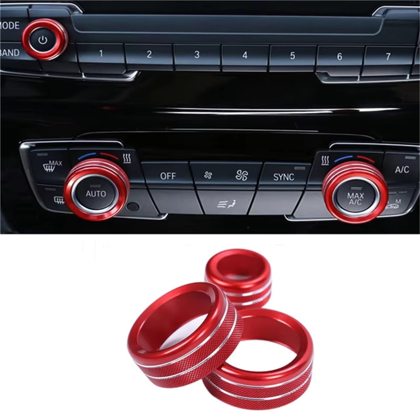 Innenraum Auto Zubehör Für 1 2 3 3GT 4 X1 F30 F34 F20 Auto Klimaanlage/Audio Volumen Control Knob Trim Ring Zubehör (Mit AUTO-Taste) Autozubehör Innenraum(Red) von NOVEMS