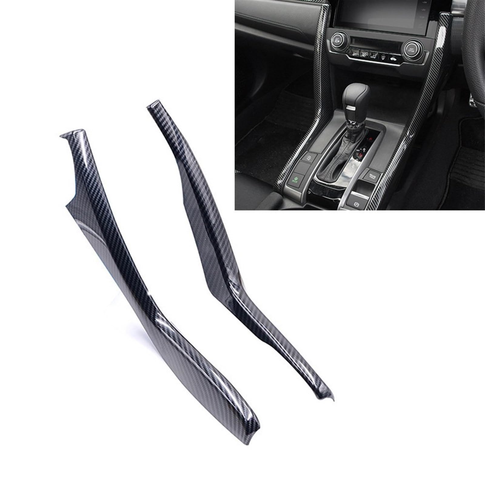 Innenraum Auto Zubehör Für Civic 10th 2016-2021 Carbon Faser Auto Getriebe Panel Trim Shift Panel Zentrale Armest Box Decor Abdeckung Auto Zubehör Autozubehör Innenraum(2PCS Central Control) von NOVEMS