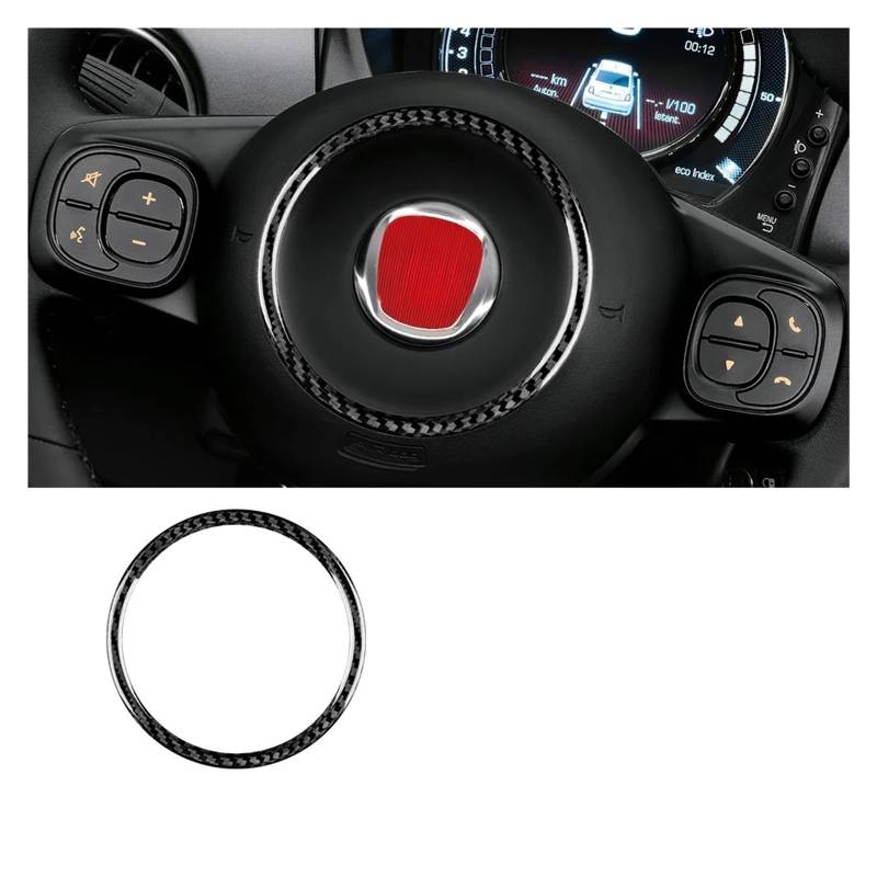 Innenraum Auto Zubehör Für Fiat 500 Für Abarth 595 695 2008-2021 2022 2023 Auto Lenkrad Center Interior Zubehör Harte Carbon Faser Aufkleber Autozubehör Innenraum(Outer Black) von NOVEMS