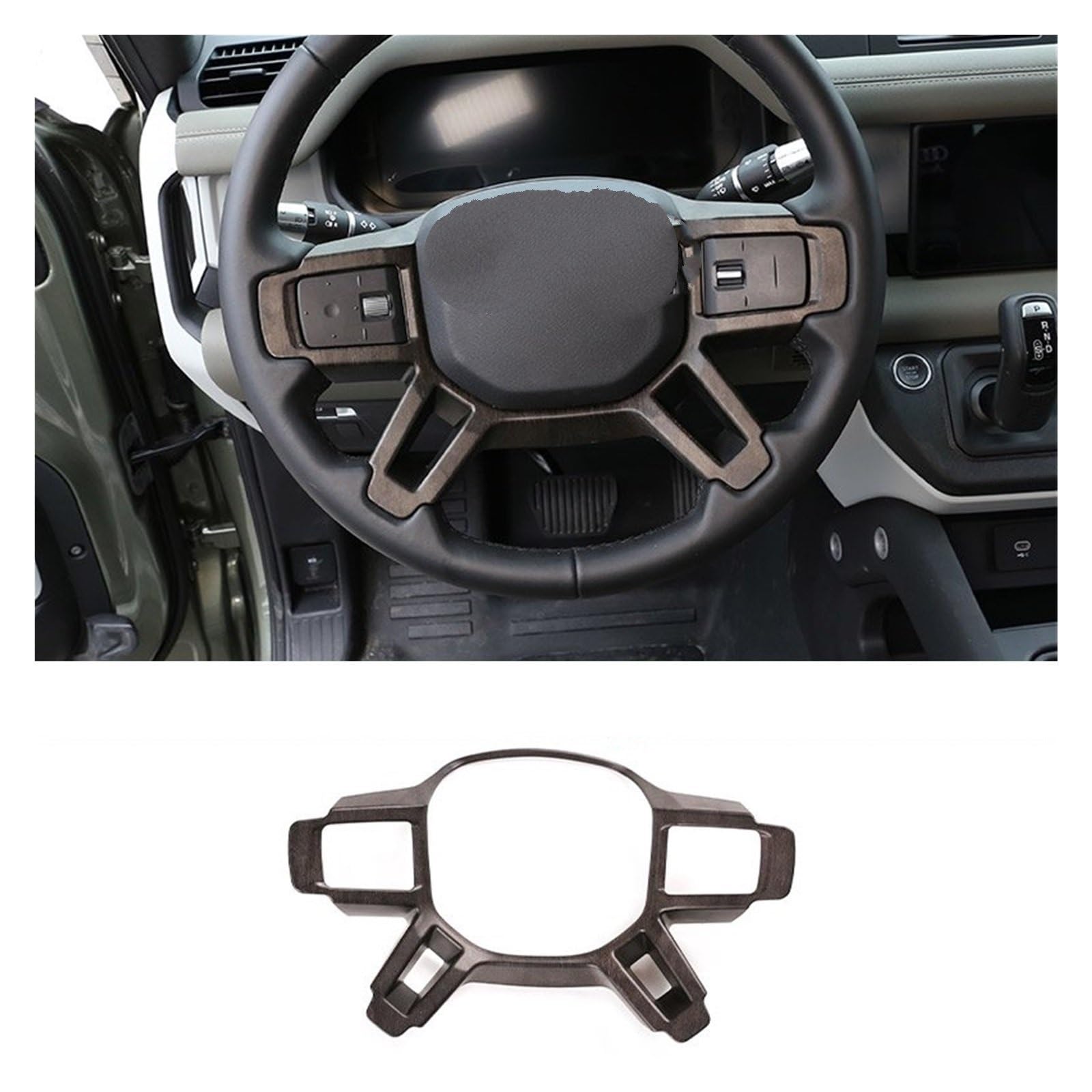 Innenraum Auto Zubehör Für Land Für Rover Für Defender 90 110 2020-2024 ABS Carbon Fiber Innen Auto Lenkrad Dekorative Aufkleber Auto Zubehör Autozubehör Innenraum(Oak wood grain) von NOVEMS