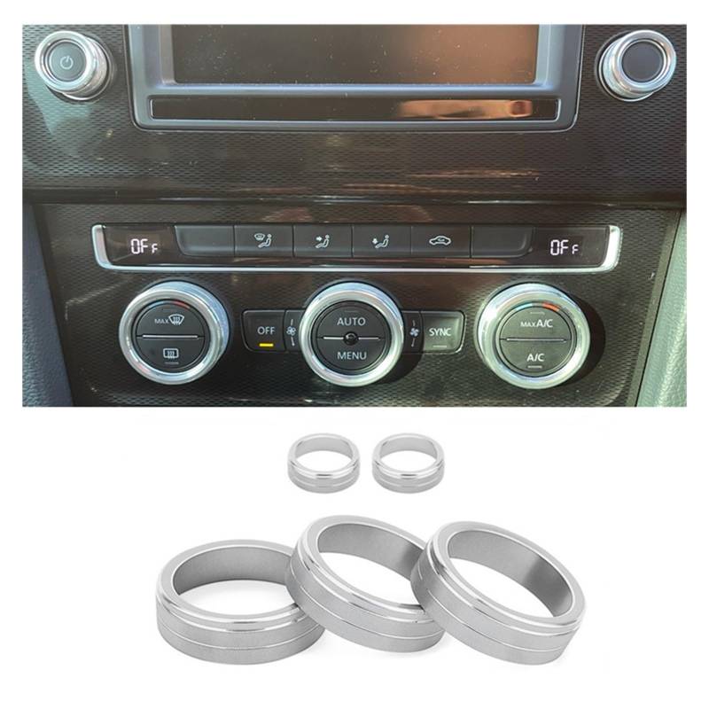 Innenraum Auto Zubehör Für VW Für Golf MK7 2014-2020 Auto Klimaanlage Knopf Abdeckung Steuerschalter Trim Ring Dekorieren Zubehör Autozubehör Innenraum(Silber) von NOVEMS