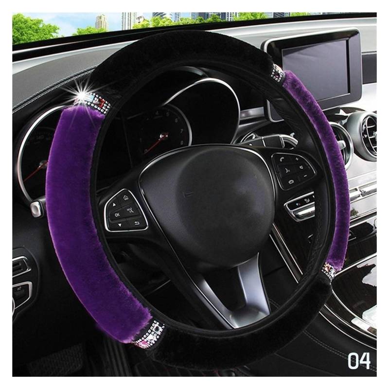 Innenraum Auto Zubehör Universal 37–38 Cm Weiches Plüsch-Strass-Auto-Lenkrad-Abdeckungs-Set, Bling-Autozubehör, Innenlenkungsabdeckung, Auto-Styling Autozubehör Innenraum(Black and Purple) von NOVEMS