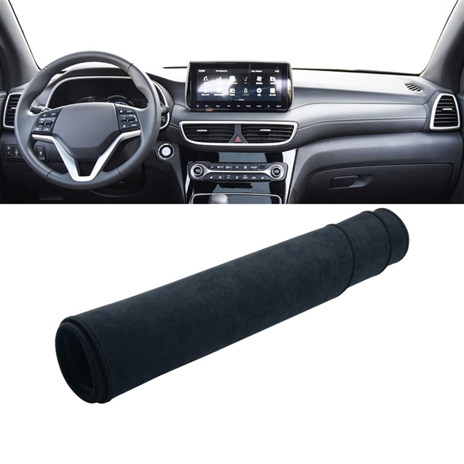 Matte Teppich Armaturenbrett Für Hyundai Für Tucson TL 2019 2020 Auto-Armaturenbrett-Abdeckung, Vermeiden Sie Lichtmatten, Anti-UV-Anti-Rutsch-Pad, Instrumententafel-Teppiche(B LHD Black) von NOVEMS