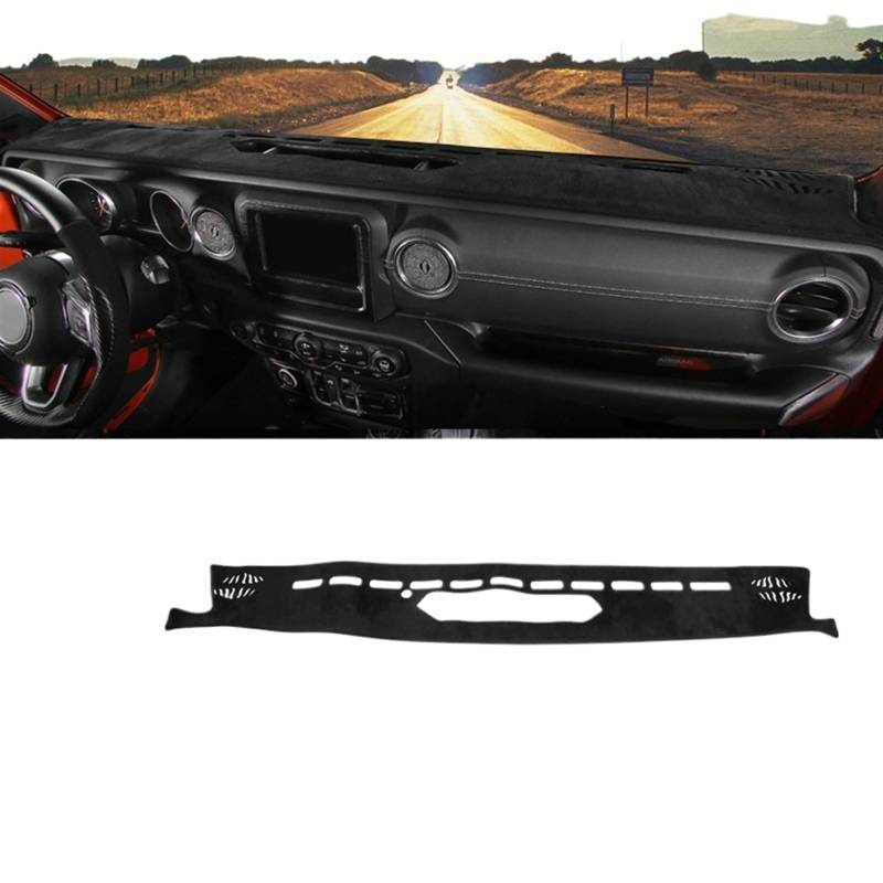 Matte Teppich Armaturenbrett Für Jeep Für Wrangler JL 2018 2019 2020 2021 2022 2023 2024 Auto Dashboard Abdeckung Vermeiden Licht Matte Instrument Panel Teppich(Black LHD) von NOVEMS