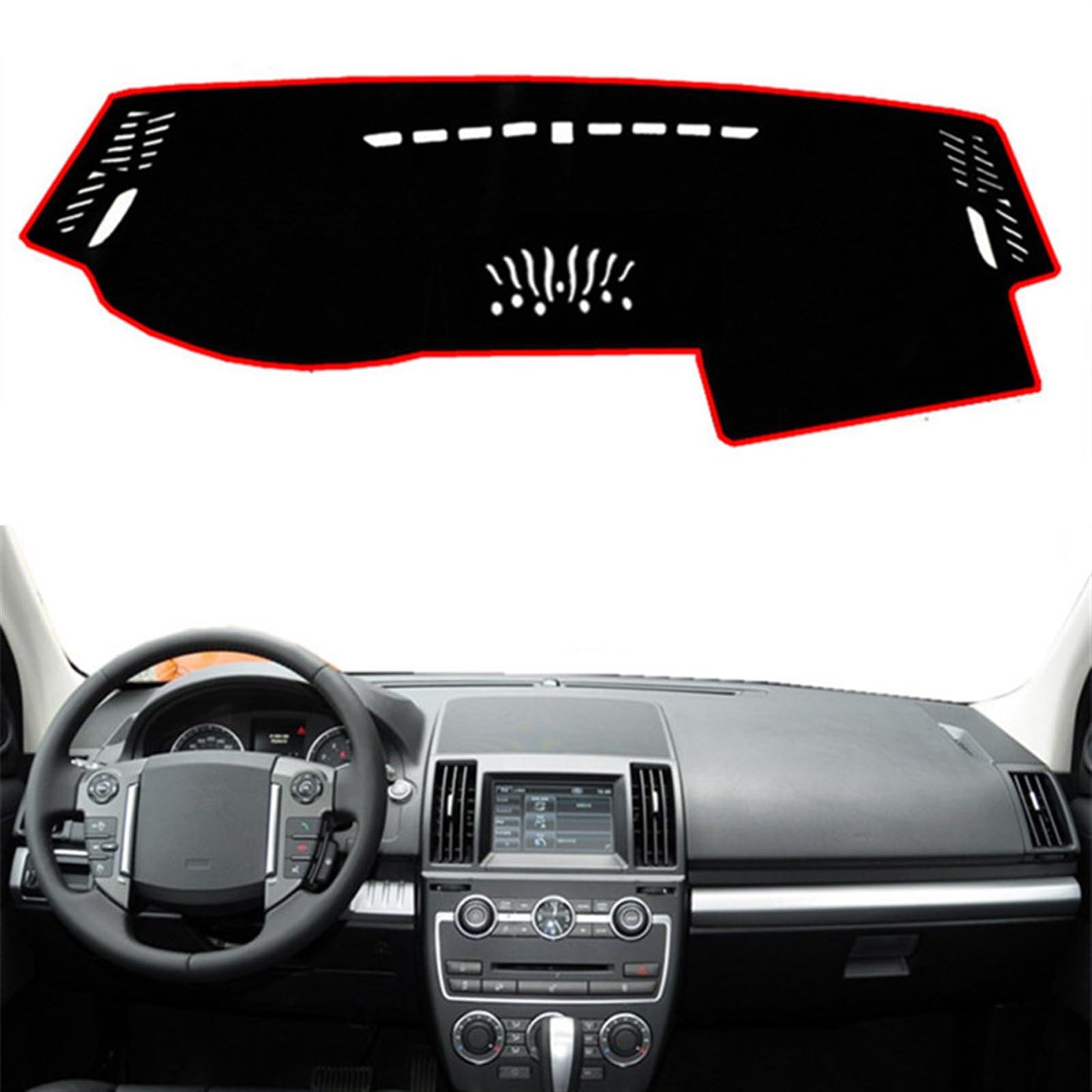 Matte Teppich Armaturenbrett Für Land Für Rover LR2 Für Freelander 2 2007 2008 2009 2010 2011 2012 2013-2016 Auto Armaturenbrett Abdeckung Matte Dash Sonnenschirm Teppich(Black(Red Edge),Linkslenker) von NOVEMS