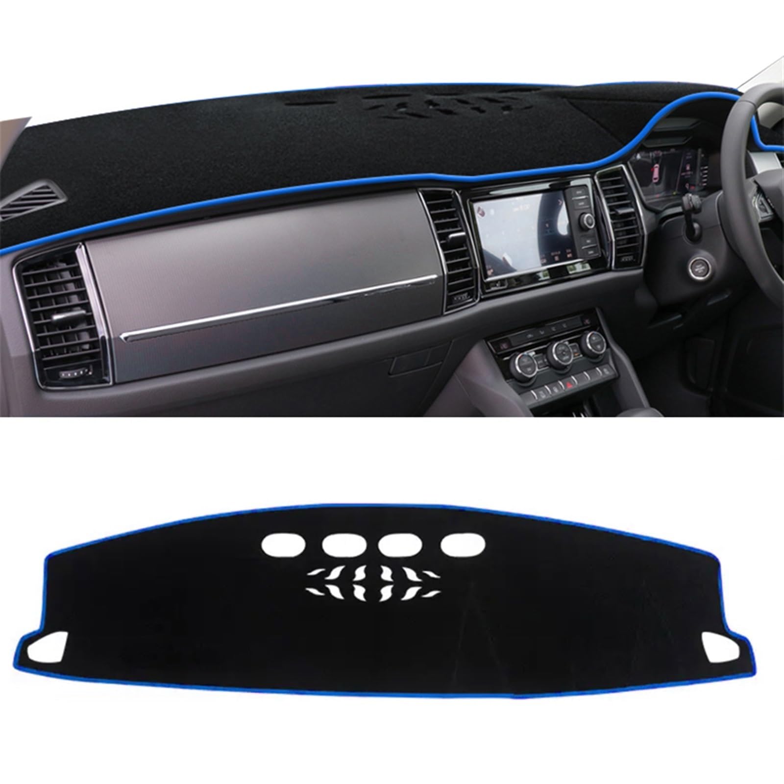 Matte Teppich Armaturenbrett Für Skoda Für Kodiaq 2017 2018 2019 2020 2021 2022 Auto-Armaturenbrett-Abdeckungen Vermeiden Sie Lichtpad Sonnenschutz Anti-UV-Teppiche(RHD Blue Side) von NOVEMS