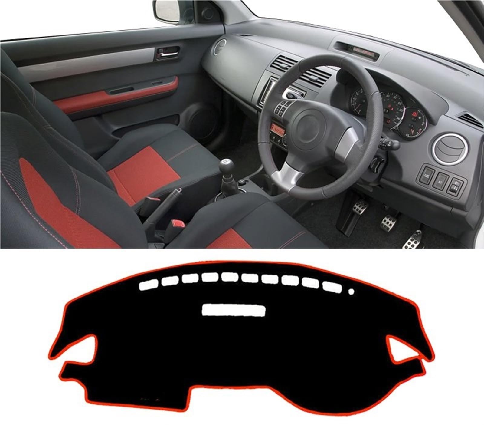 Matte Teppich Armaturenbrett Für Suzuki Für Swift Sport 2005 2006 2007 2008 2009 2010 Auto-Armaturenbrett-Abdeckung, Vermeiden Sie Leichte Matten, rutschfeste Unterlage(A RHD Red Side) von NOVEMS