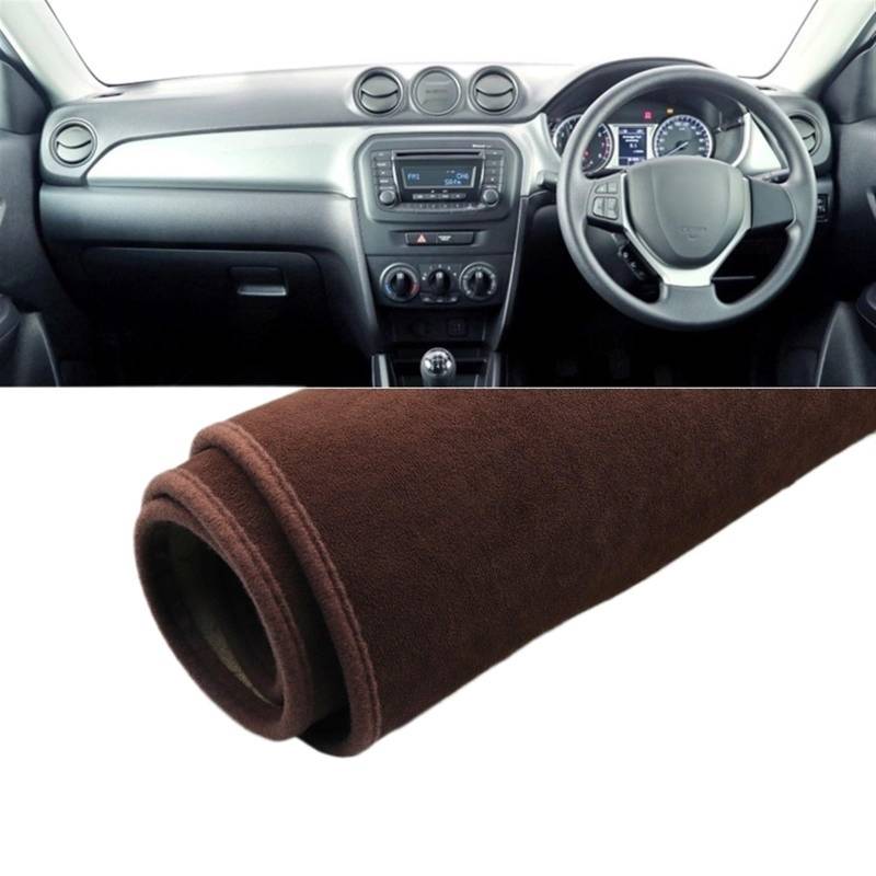 Matte Teppich Armaturenbrett Für Suzuki Für Vitara LY 2015 2016 2017 2018 2019 2020 2021 2022 Auto Dashboard Abdeckung Vermeiden Licht Matte Instrument Teppich(B RHD Brown) von NOVEMS