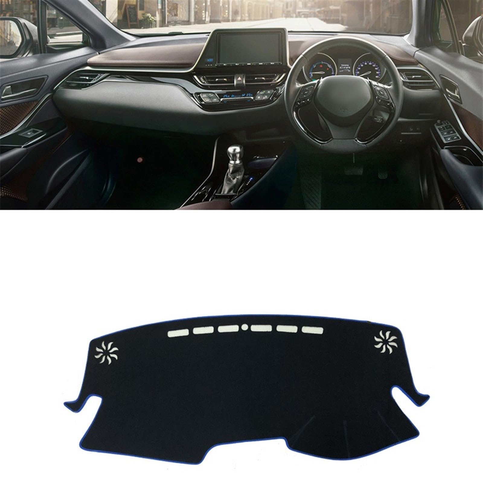 Matte Teppich Armaturenbrett Für Toyota Für C HR Für CHR Für CH-R 2016 2017 2018 2019 2020 2021 2022 2023 Armaturenbrett-Sonnenschutzpolster Auto-Armaturenbrett-Abdeckmatte(RHD Blue Side) von NOVEMS