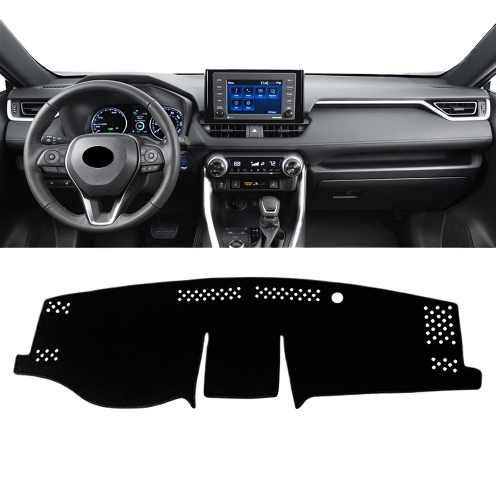 Matte Teppich Armaturenbrett Für Toyota Für RAV4 XA50 2019 2020 2021 2022 2023 2024 Für RAV 4 Hybrid Auto Dashboard Abdeckung Vermeiden Licht Pad Anti-uv(A Black Side LHD) von NOVEMS