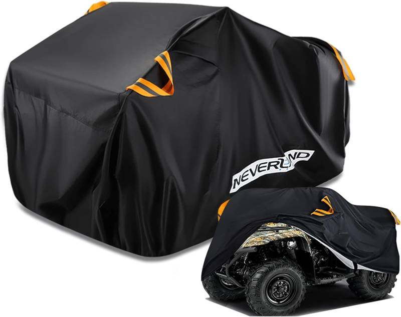 NEVERLAND XXXL Quad ATV Abdeckplane Fahrzeug Abdeckung Schutz Cover 256 * 110 * 120cm Phosphoreszierend Schmutzabweisend Winterfest Staubdicht Regen UV-Schutz Schwarz von NEVERLAND