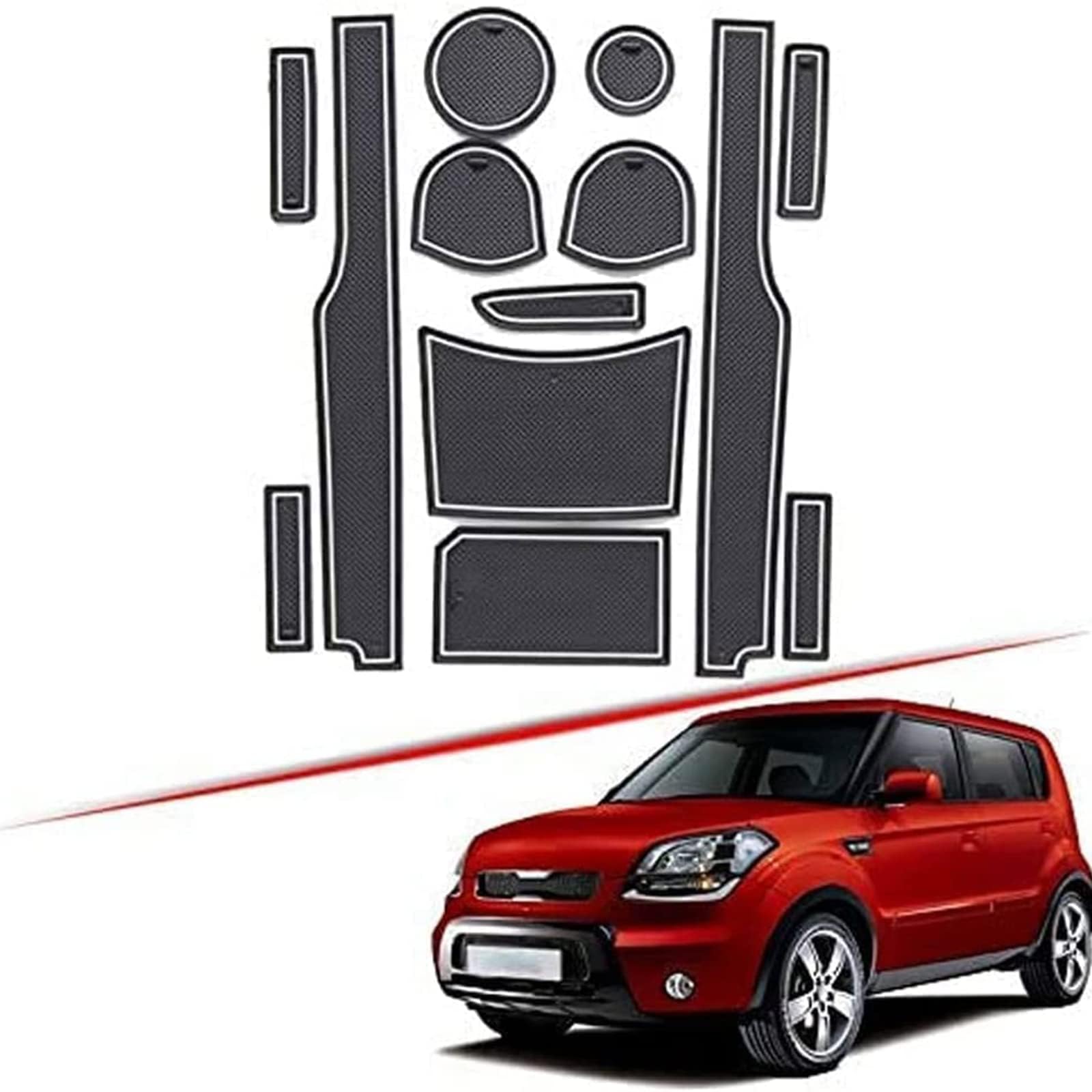 Für KIA Soul AM 2009-2013 Antirutschmatten,Mittelkonsole Antirutschmatten,Getränkehaltermatt,Aufbewahrungsbox Matten,Türnaht Matten,B-White von NOVSKI