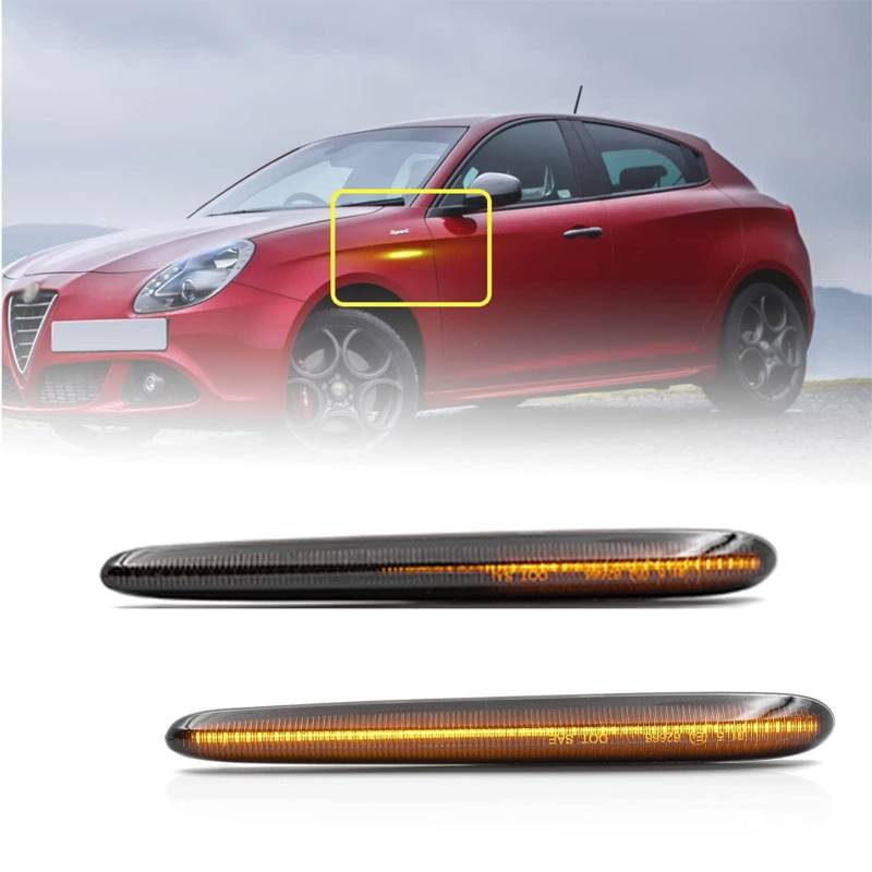 NOVSKI Für Alfa Romeo Giulietta Hatchback 2010-2016 2017 2018 2019 2020 Seitenblinker Blinker Dynamische Umdrehungssignale Licht,LED-Blinkerlicht,Auto-Außenmodifikationszubehör,A-Black von NOVSKI