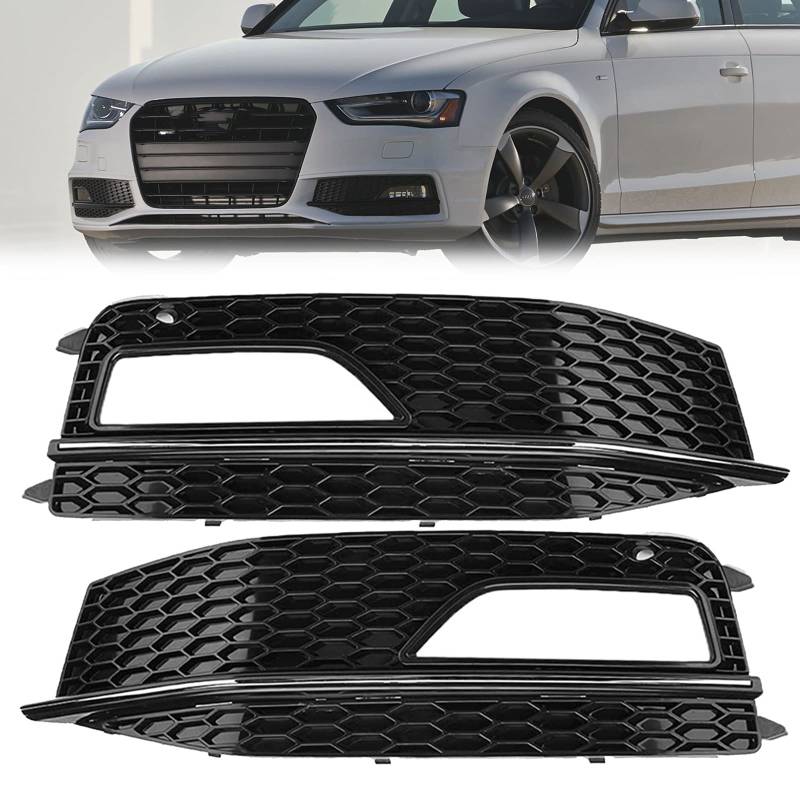 NOZADO ABS Schwarz Stoßstange Gitter Abdeckung Blende for Audi A4 B8 S4 Sline Facelift 2013 2014 2015 Nebelscheinwerfer Frontstoßstangen Grill Stoßfängergitter Lampenabdeckung (Size : Black chrome pa von NOZADO