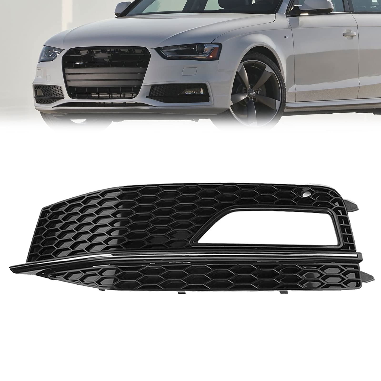 NOZADO ABS Schwarz Stoßstange Gitter Abdeckung Blende for Audi A4 B8 S4 Sline Facelift 2013 2014 2015 Nebelscheinwerfer Frontstoßstangen Grill Stoßfängergitter Lampenabdeckung (Size : Black chrome le von NOZADO