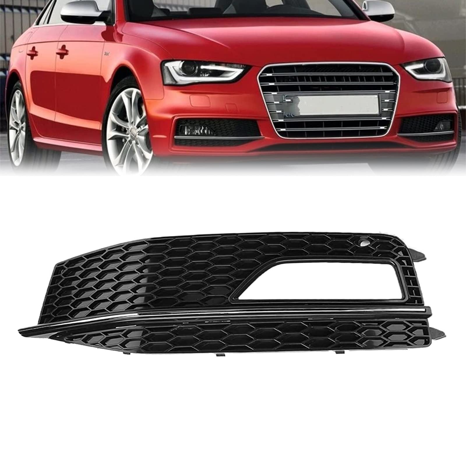 NOZADO ABS Schwarz Stoßstange Gitter Abdeckung Blende for Audi A4 B8 S4 Sline Facelift 2013 2014 2015 Nebelscheinwerfer Frontstoßstangen Grill Stoßfängergitter Lampenabdeckung (Size : Black chrome le von NOZADO