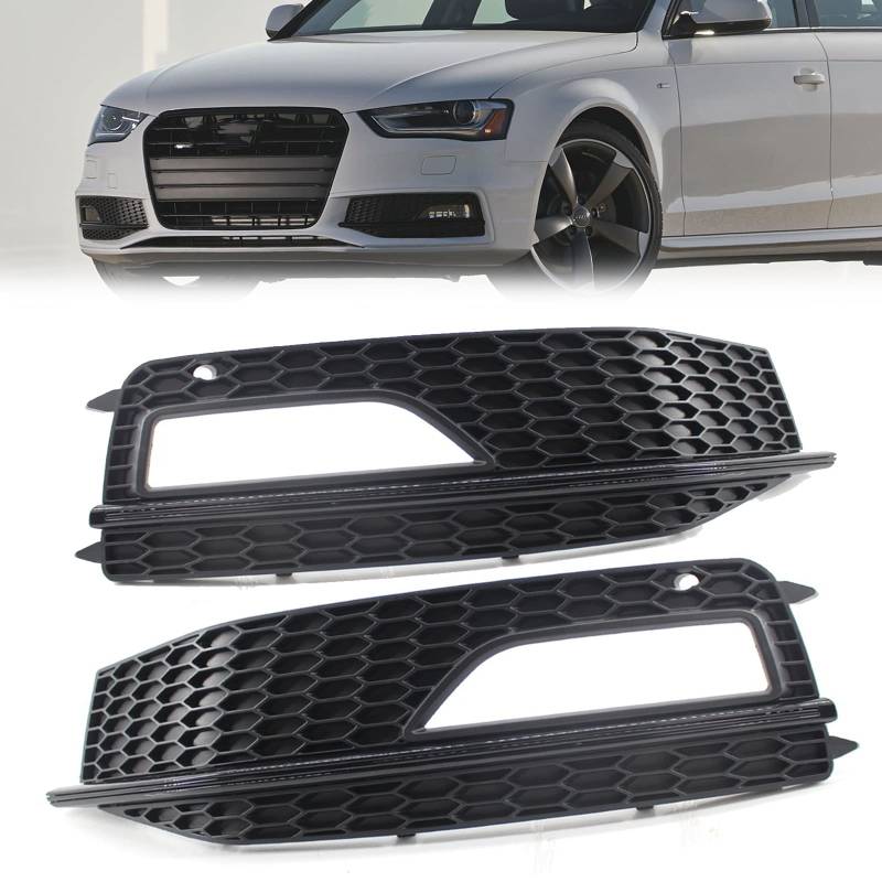 NOZADO ABS Schwarz Stoßstange Gitter Abdeckung Blende for Audi A4 B8 S4 Sline Facelift 2013 2014 2015 Nebelscheinwerfer Frontstoßstangen Grill Stoßfängergitter Lampenabdeckung (Size : Black pair) von NOZADO