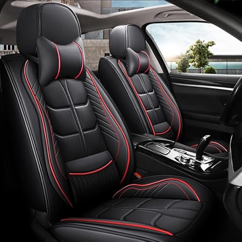 NPORT Auto PU-Leder Sitzbezüge Sets für Jaguar F-PACE 2021 2022 2023, Komfortabler Dauerhafter Sitzbezug Vordersitze Rücksitze Autositzschoner,A/Blackred-Withpillow von NPORT