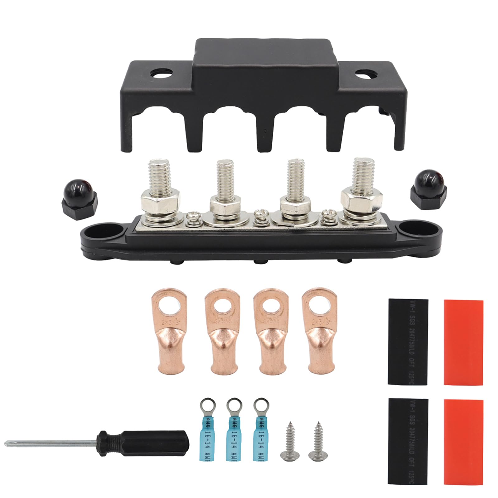 NPXUAMTJ 250A 12V Sammelschiene Batterie Stromverteilerblock Mit Abdeckung 48VDC Sammelschiene 2X 3/8'' 2X 5/16'' Anschlussbolzen Für Marine von NPXUAMTJ