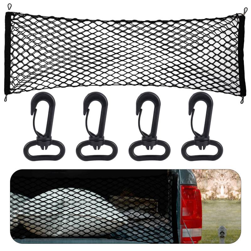 Gepäcknetz für Pickup LKW Ladefläche, 130 x 45 cm LKW Gepäcknetz Auto Ladenetz Abdeckung Organizer Halter Aufbewahrung mit 4 Haken LKW Ladeflächen Zubehör (Schwarz) von NQEUEPN