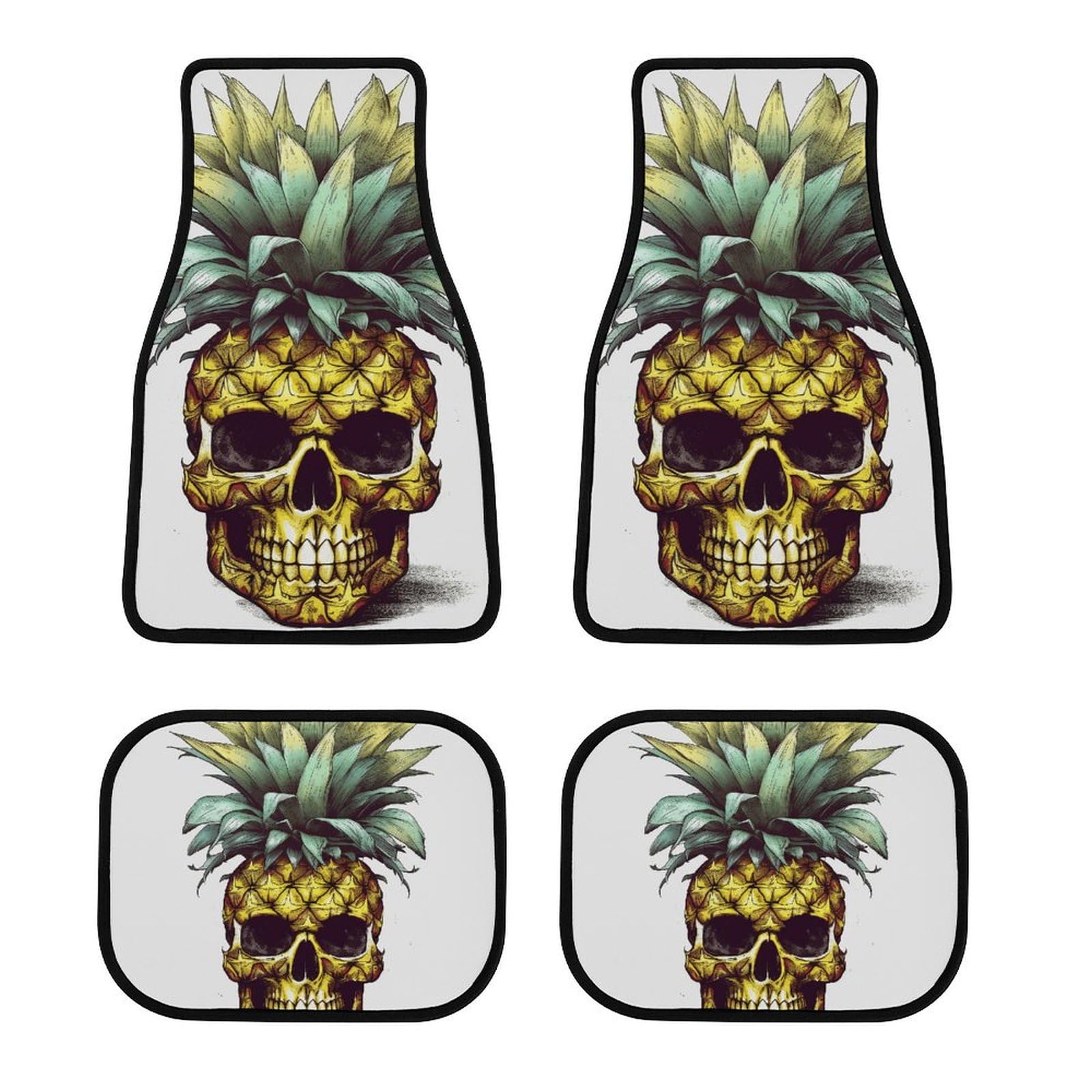 Auto Fußmatten Set von 4 Stück Universal Auto Vorne Hinten Fußmatten Full Sets Auto Matten Cool Skull Ananas Rutschfest Auto Fußpolster Allwetter Auto Boden Teppich von NQHJT