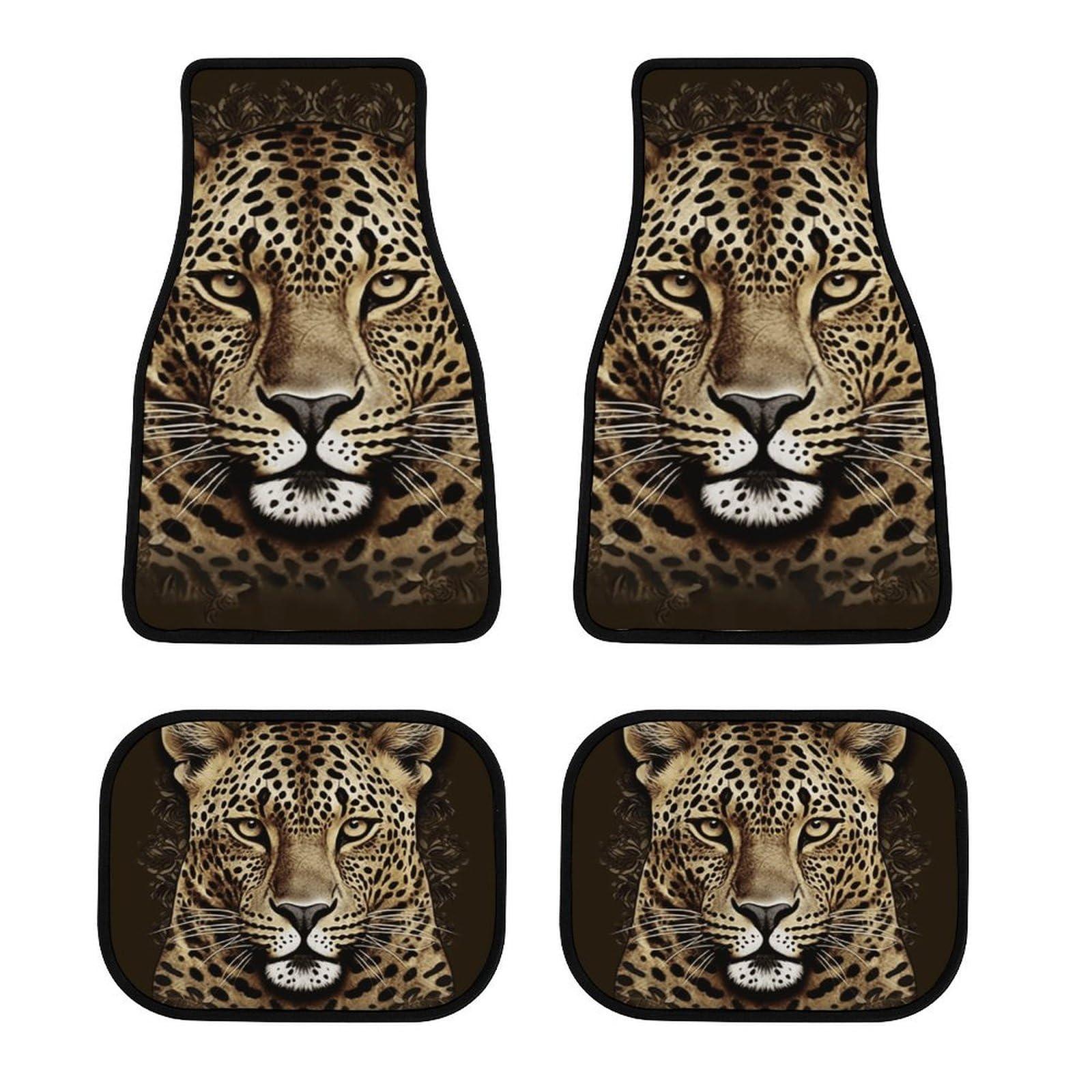 Auto Fußmatten Set von 4 Stück Universal Auto Vorne Hinten Fußmatten Full Sets Auto Matten Gemustert Leopard Kopf Rutschfest Auto Fußpolster Allwetter Auto Boden Teppich von NQHJT