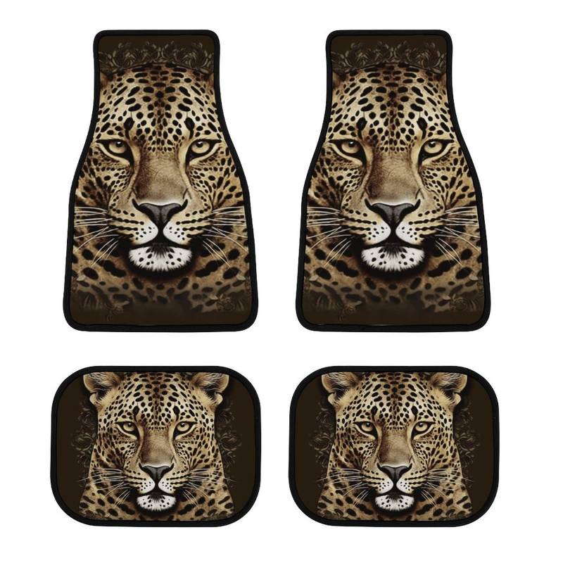 Auto Fußmatten Set von 4 Stück Universal Auto Vorne Hinten Fußmatten Full Sets Auto Matten Gemustert Leopard Kopf Rutschfest Auto Fußpolster Allwetter Auto Boden Teppich von NQHJT