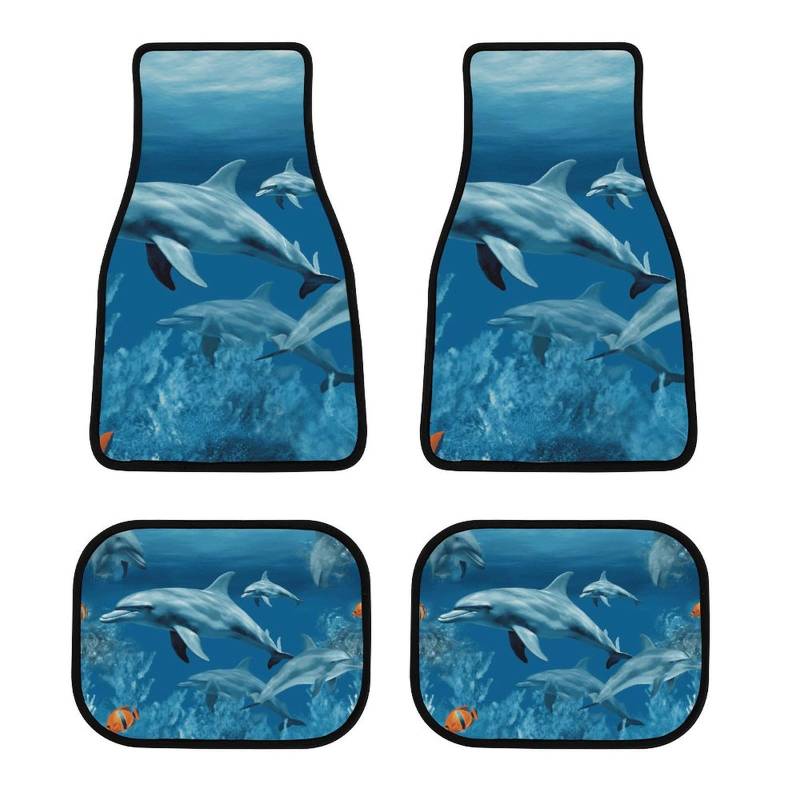 Auto Fußmatten Set von 4 Stück Universal Auto Vorne Hinten Fußmatten Full Sets Automatten Delfine Blau Anti-Rutsch Auto Fußpolster Allwetter Auto Boden Teppich von NQHJT