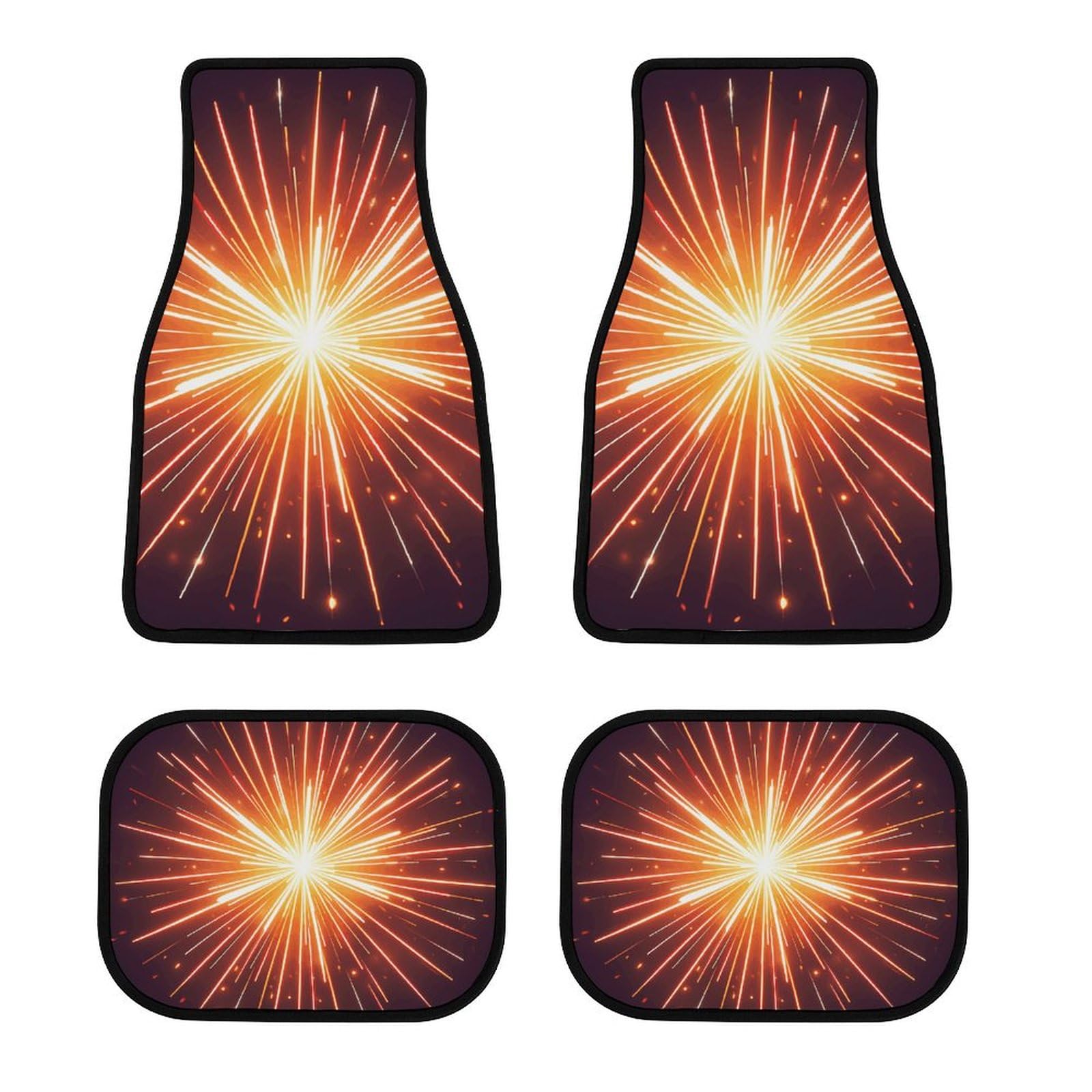 Auto Fußmatten Set von 4 Stück Universal Auto Vorne Hinten Fußmatten Full Sets Automatten Explosion Feuerwerk 3D Rutschfest Auto Fußpolster Allwetter Auto Boden Teppich von NQHJT