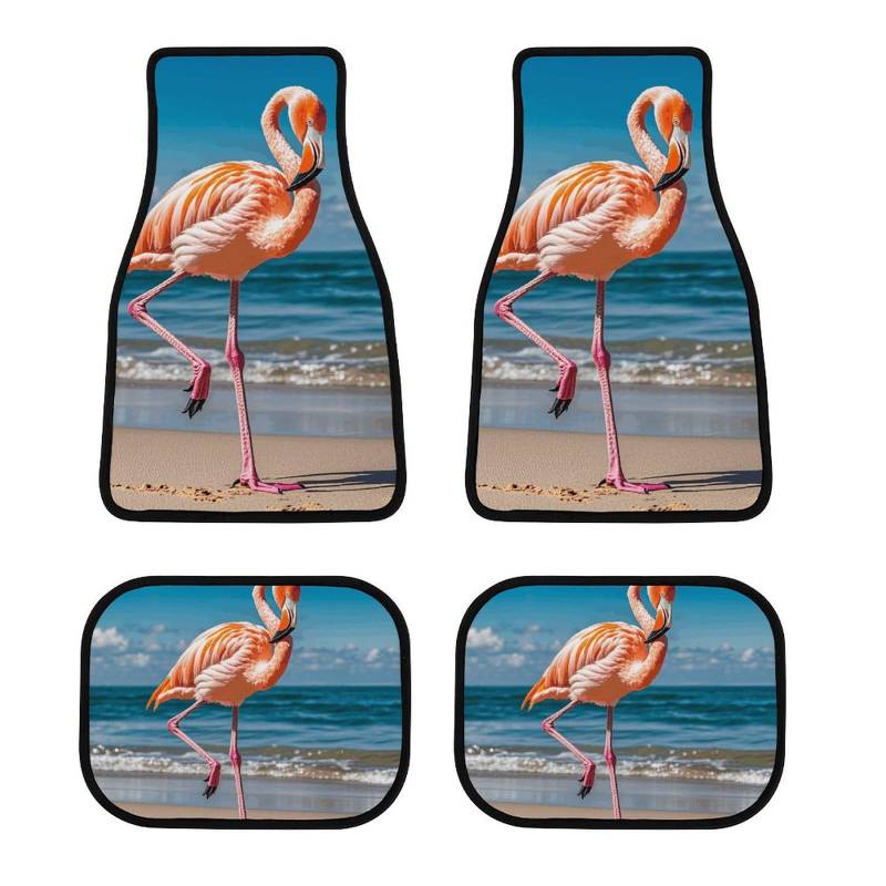 Auto Fußmatten Set von 4 Stück Universal Auto Vorne Hinten Fußmatten Full Sets Automatten One Flamingo am Strand Anti-Rutsch Auto Fußpolster Allwetter Auto Boden Teppich von NQHJT