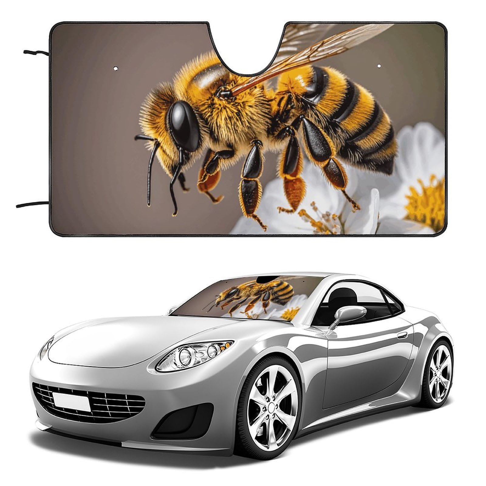 Bee and Flower Windschutzscheiben-Sonnenschutz fürs Auto, faltbarer Sonnenlicht-Reflektor, Auto-Frontscheibe, Sonnenschutz, Blende, hält das Fahrzeug kühl (129,5 x 71,1 cm) von NQHJT