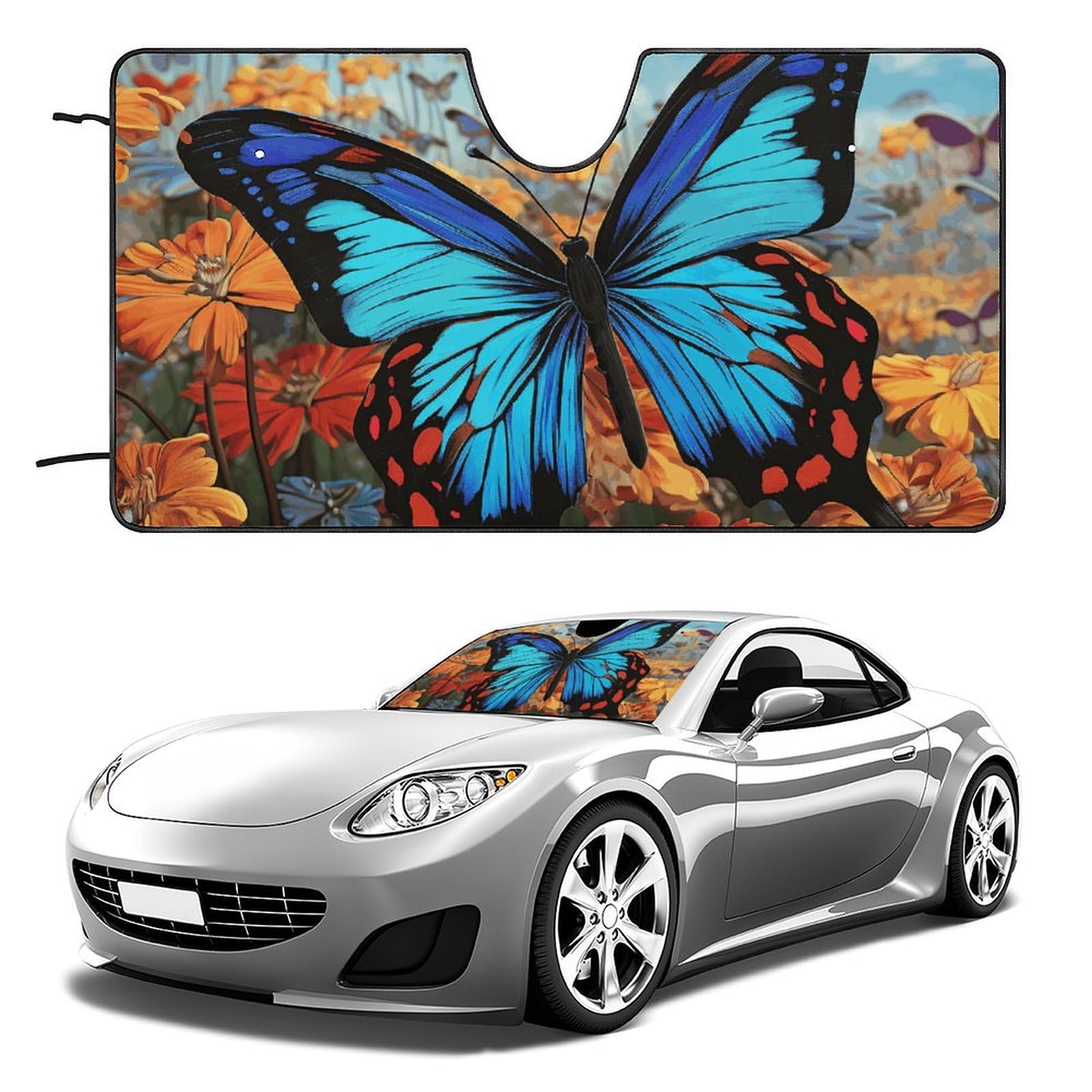 Big Butterfly Windschutzscheiben-Sonnenschutz, faltbar, Reflektor, Auto-Frontscheibe, Sonnenschutz, Sonnenschutz, Schatten, hält das Fahrzeug kühl (129,5 x 71,1 cm) von NQHJT