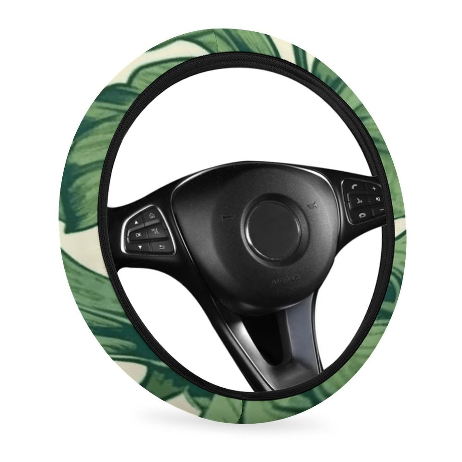 Green Foliage Botanical Auto Lenkradbezug Rutschfest Auto Radabdeckung Schutz Atmungsaktiv Autozubehör Universal Fit für die meisten Autos 15 Zoll von NQHJT