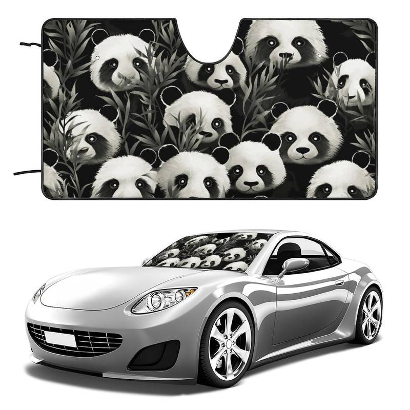 Panda-Grafik schwarz-weiß Windschutzscheiben-Sonnenschutz Auto Faltbarer Sonnenlicht-Reflektor Auto Frontscheibe Sonnenschutz Visier Schatten, hält Fahrzeug kühl (129,5 x 71,1 cm) von NQHJT