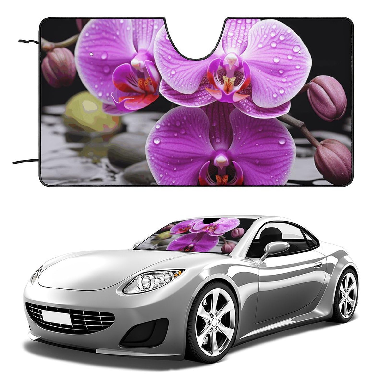 Purple Orchid Windschutzscheibe Sonnenschutz Auto Faltbarer Sonnenlicht-Reflektor Auto Frontscheibe Sonnenschutz Visier Schatten, hält Fahrzeug kühl (129,5 x 71,1 cm) von NQHJT