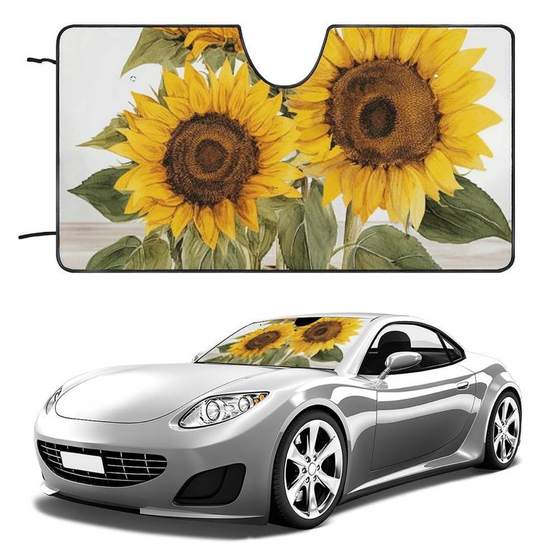 Verführerischer Sonnenblumen-Sonnenschutz für den Sommer, faltbar, Sonnenlicht-Reflektor, Auto-Frontscheibe, Sonnenschutz, Schatten, hält das Fahrzeug kühl (140 x 76 cm) von NQHJT