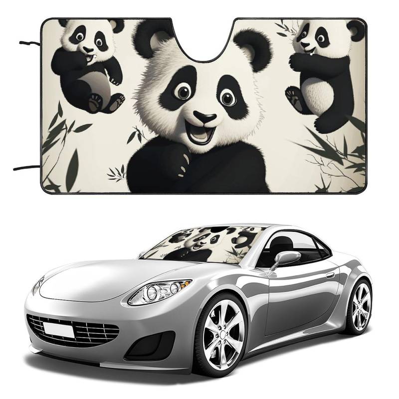 Verspielter Panda-Windschutzscheiben-Sonnenschutz, faltbar, Sonnenlicht-Reflektor, Auto-Frontscheibe, Sonnenschutz, Schatten, hält das Fahrzeug kühl (139,7 x 76,2 cm) von NQHJT