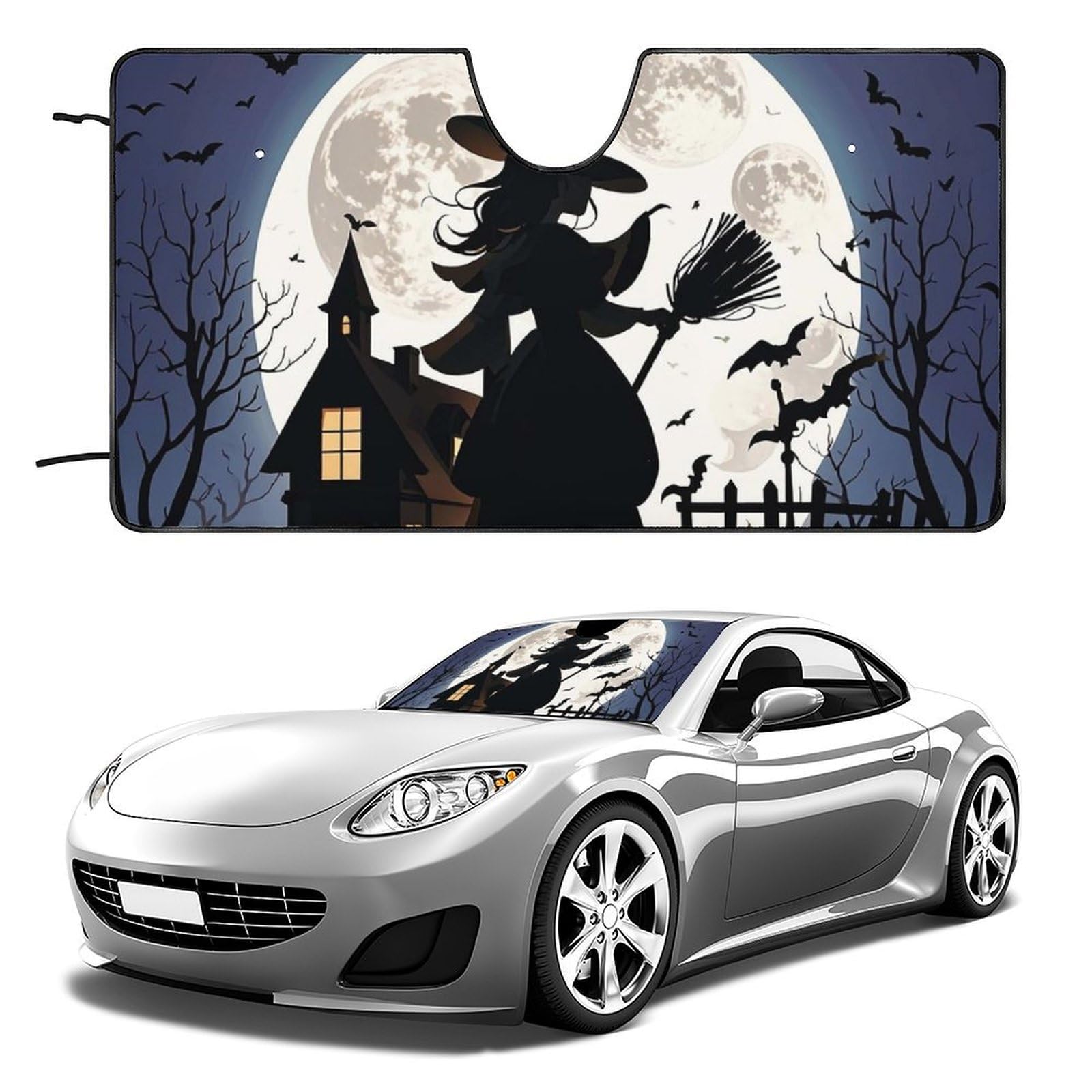 Witch Silhouette Windschutzscheiben-Sonnenschutz, Auto, faltbar, Sonnenlicht-Reflektor, Auto-Frontscheibe, Sonnenschutz, Schatten, hält das Fahrzeug kühl (139,7 x 76,2 cm) von NQHJT