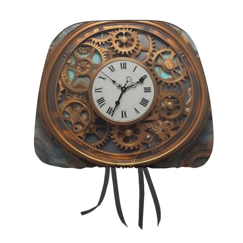 NQLYUT Autositz-Kopfstützenbezüge, rostiger Steampunk-Uhr-Kopfstützenbezug für Auto, personalisierbar, Kopfstützenschutz für die meisten Autos, 2 Stück von NQLYUT