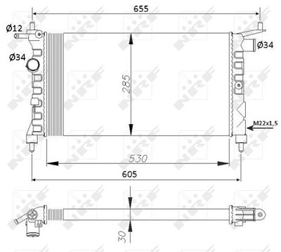 Nrf Kühler, 530 x 285 mm [Hersteller-Nr. 50551] für Opel, Vauxhall von NRF