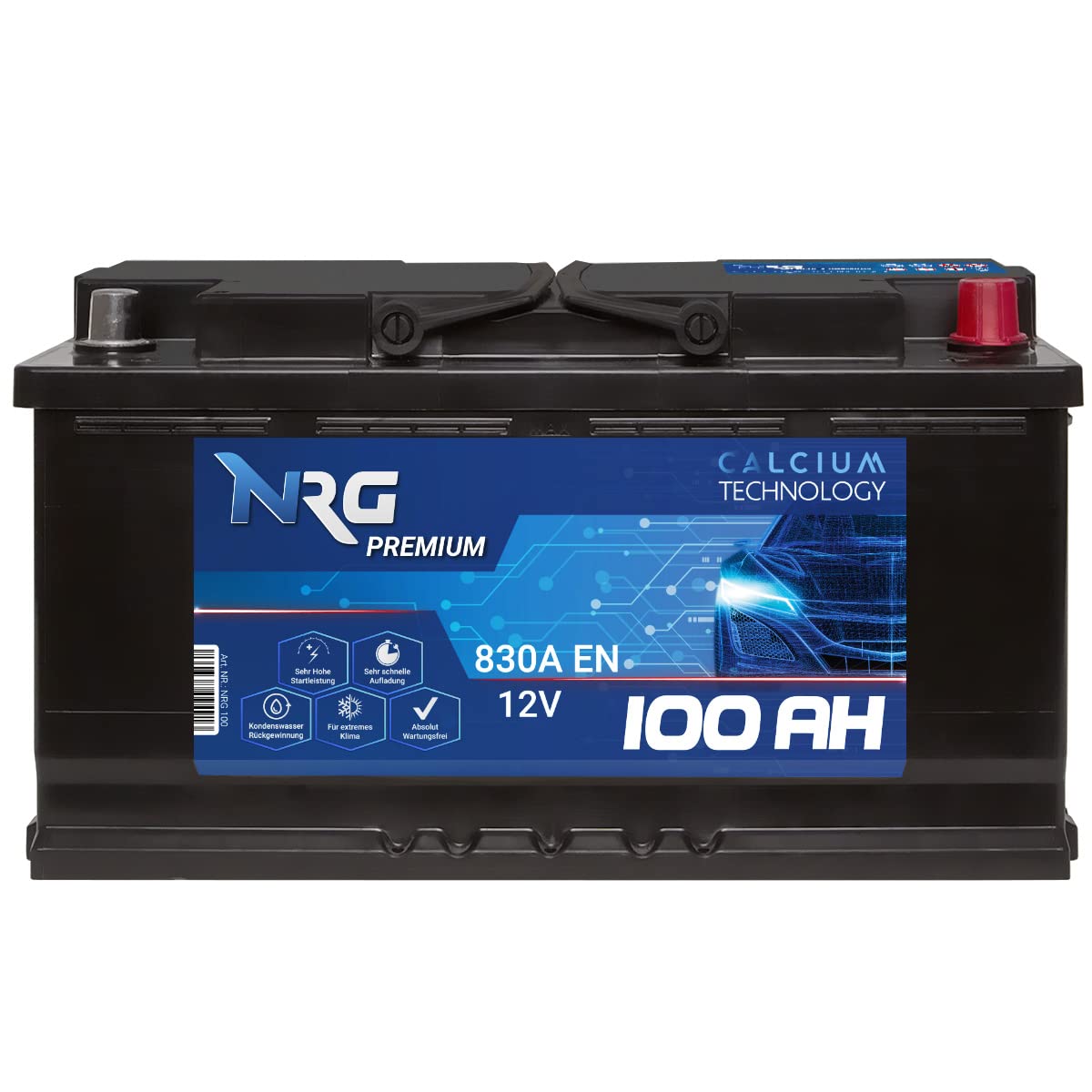 NRG Premium Autobatterie 12V 100Ah 830A/EN Starterbatterie ersetzt 88AH 90AH 92AH 95AH Batterie wartungsfrei von NRG PREMIUM