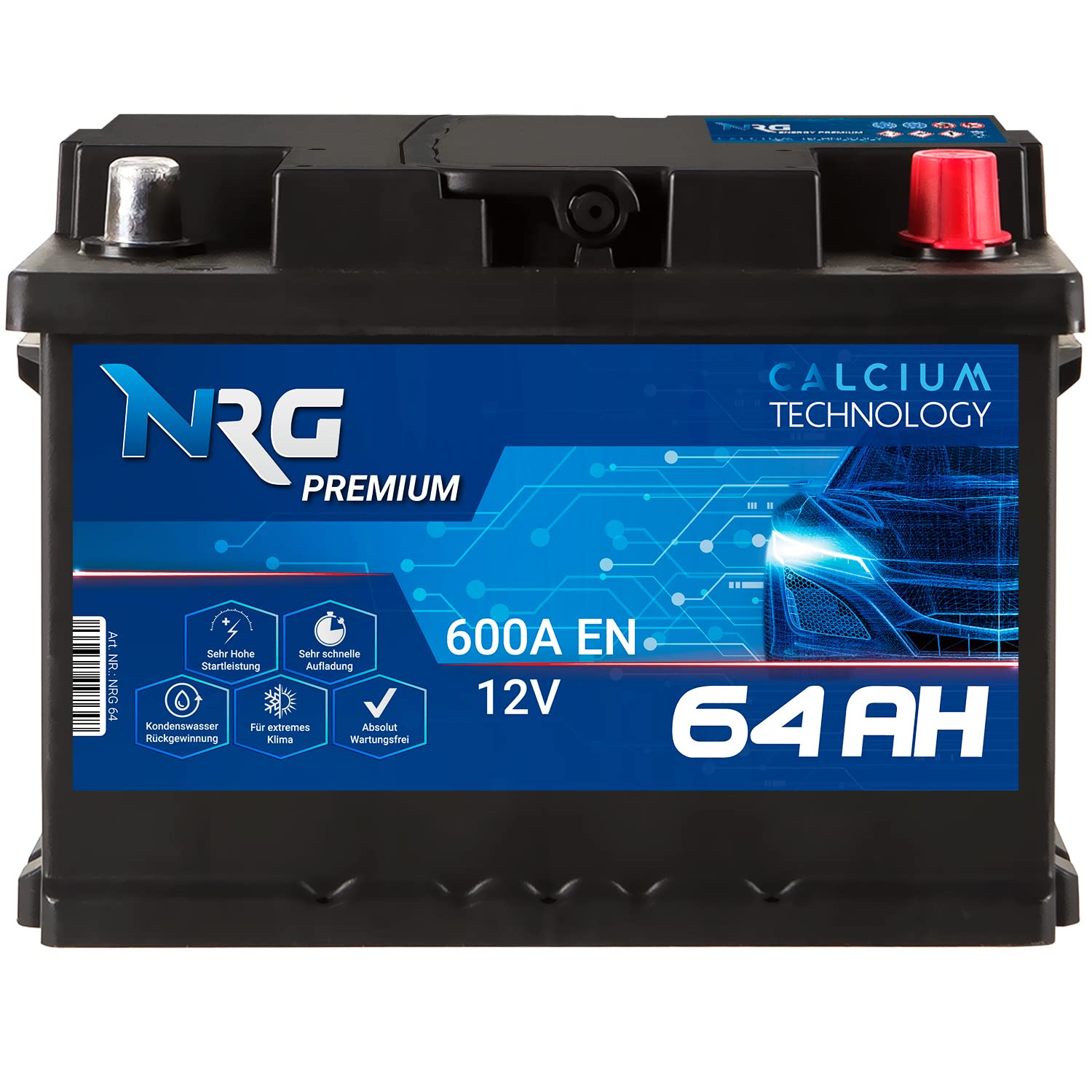 NRG Premium Autobatterie 12V 64Ah ersetzt 55AH 56AH 60AH 61AH 62AH 63AH Batterie von NRG PREMIUM