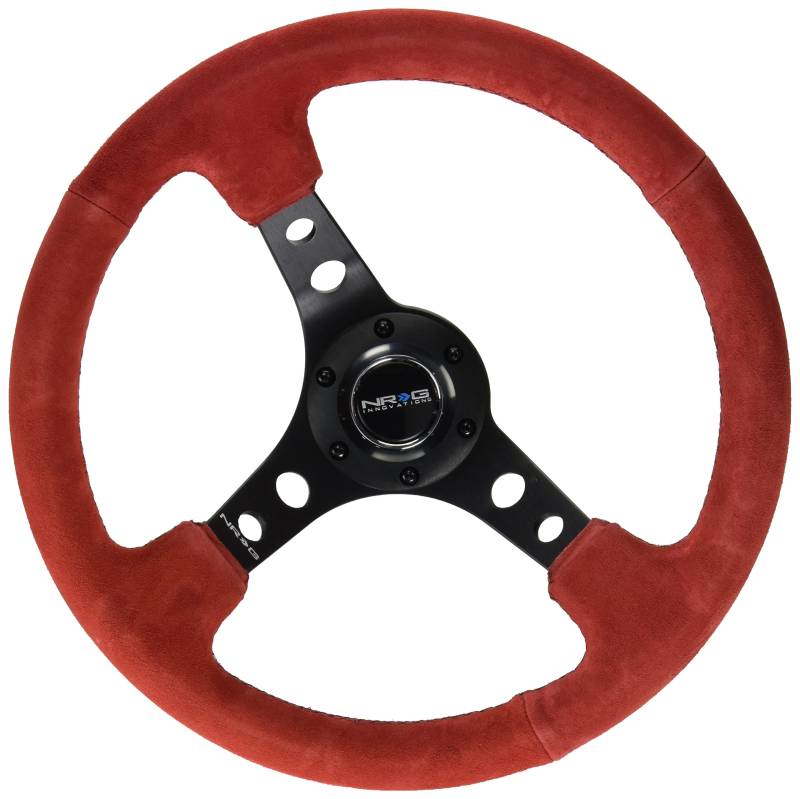 NRG Innovations RST-006S-RR Verstärktes Lenkrad (350 mm Sportlenkrad, 7,6 cm tief) – Rotes Wildleder. von NRG Innovations