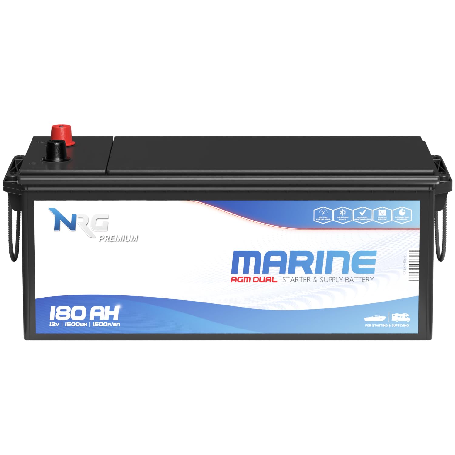 NRG AGM Batterie 180Ah 12V Dual Marine EP1500 Versorgung Starterbatterie Bootsbatterie Solarbatterie von NRG PREMIUM